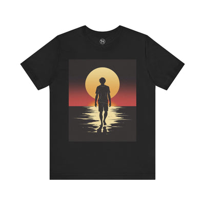 Sunset Walk Unisex Jersey Tee, Beachwear, Summer Outfit, Gift for Him, Casual Wear, Vacation Essentials
