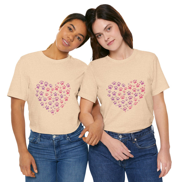 Heart Paw Print Unisex Tee | Dog Lover Gift, Animal Print Shirt, Cute Pet Apparel, Birthday Gift for Pet Owners, Valentine's Day Tee