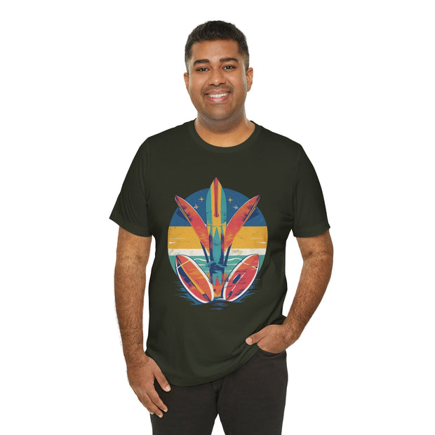 Retro Surfboard Vibe Unisex Jersey Tee | Beach Lover Gift, Summer T-Shirt, Casual Style, Vacation Wear, Surfing Apparel