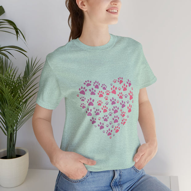 Heart Paw Print Unisex Tee | Dog Lover Gift, Animal Print Shirt, Cute Pet Apparel, Birthday Gift for Pet Owners, Valentine's Day Tee