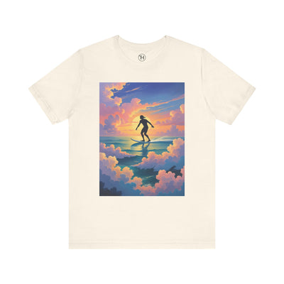 Surfing into the Sunset Tee, Surf Tee, Beach Vibes T-Shirt, Summer Apparel, Gift for Surfers, Adventure Wear - Hover View