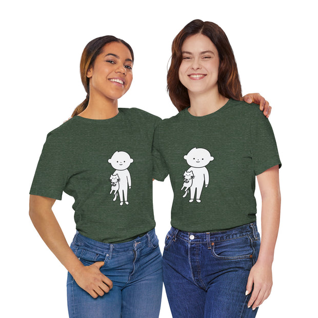 Cute Pet Lover Tee, Cat and Child Design, Gift for Animal Lovers, Casual Wear, Birthday Gift, Fun Graphic Tee
