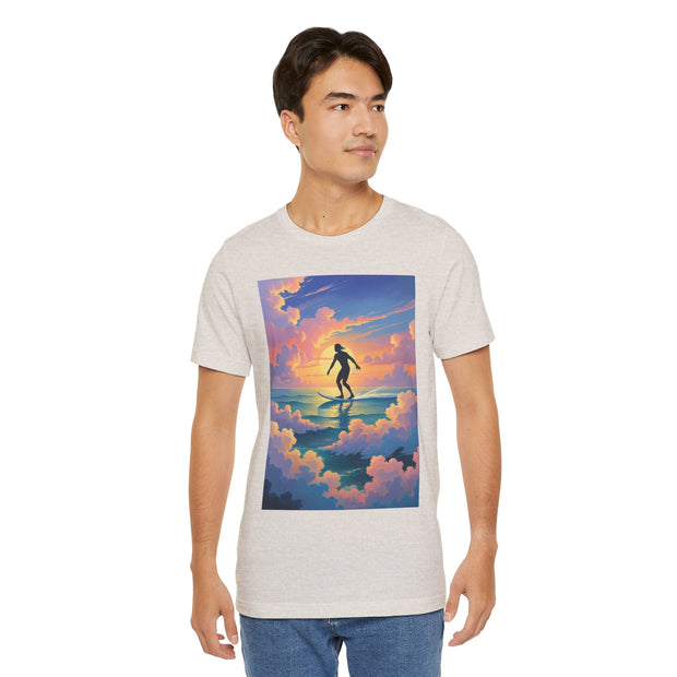 Surfing into the Sunset Tee, Surf Tee, Beach Vibes T-Shirt, Summer Apparel, Gift for Surfers, Adventure Wear