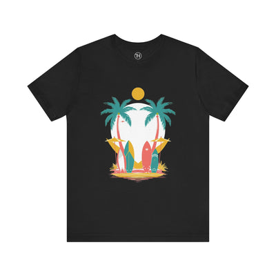 Tropical Surf Tee, Beach Vibes Shirt, Summer Fun Top, Surfing Apparel, Vacation T-Shirt - Hover View