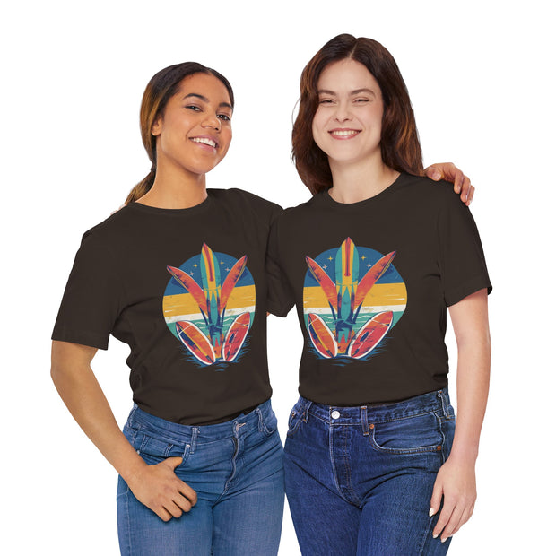 Retro Surfboard Vibe Unisex Jersey Tee | Beach Lover Gift, Summer T-Shirt, Casual Style, Vacation Wear, Surfing Apparel