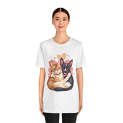 Cute pet lovers tee featuring a cat and dog illustration, perfect for animal enthusiasts and casual wear.