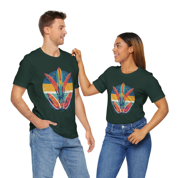 Retro Surfboard Vibe Unisex Jersey Tee | Beach Lover Gift, Summer T-Shirt, Casual Style, Vacation Wear, Surfing Apparel