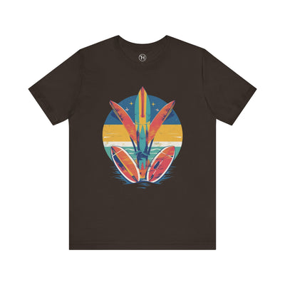 Retro Surfboard Vibe Unisex Jersey Tee | Beach Lover Gift, Summer T-Shirt, Casual Style, Vacation Wear, Surfing Apparel