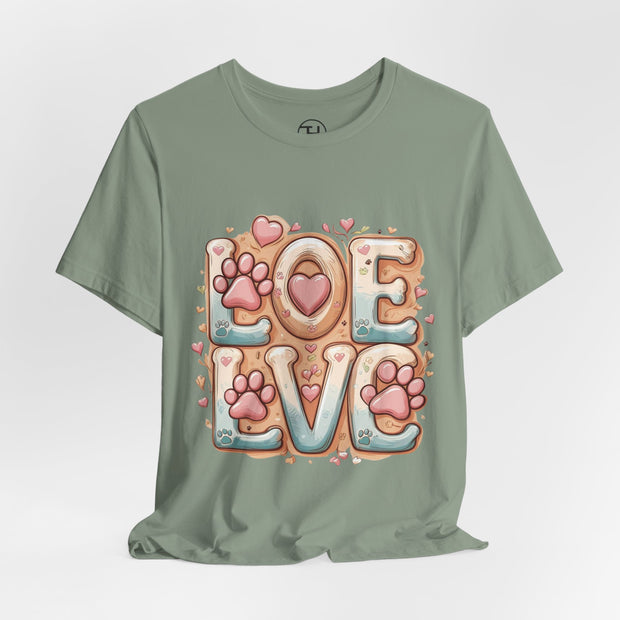 Love Paw Print Short Sleeve Tee for Pet Lovers