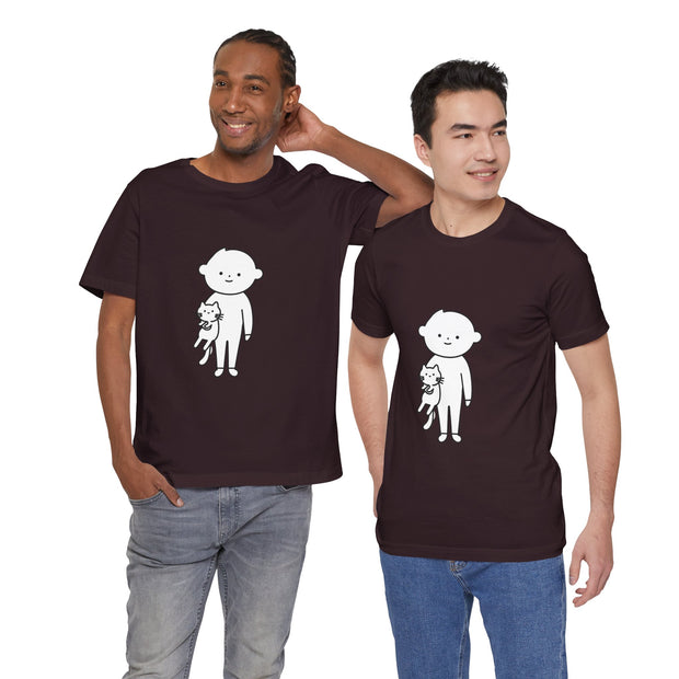 Cute Pet Lover Tee, Cat and Child Design, Gift for Animal Lovers, Casual Wear, Birthday Gift, Fun Graphic Tee