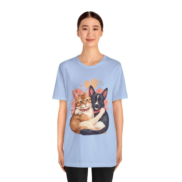 Pet Lovers Tee featuring a cute illustration of a cat and dog, perfect for animal enthusiasts.