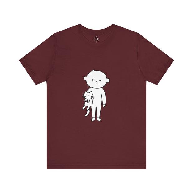 Cute Pet Lover Tee, Cat and Child Design, Gift for Animal Lovers, Casual Wear, Birthday Gift, Fun Graphic Tee