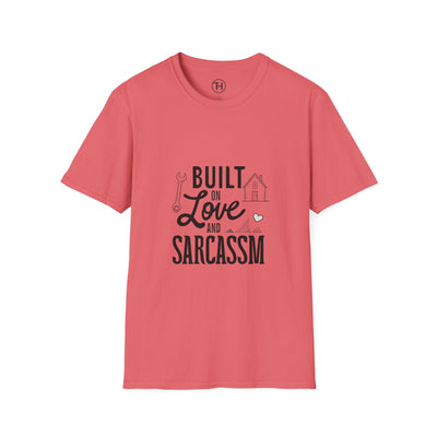 Built on Love and Sarcasm Unisex Softstyle T-Shirt, Funny Sarcasm Tee, Gifts for Him and Her, Casual Humor Apparel, Perfect for Friends - Hover View