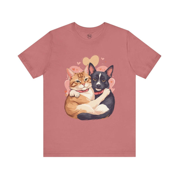 Pet Lovers Tee featuring cute illustrated cats in a loving embrace, perfect for animal enthusiasts and casual wear.