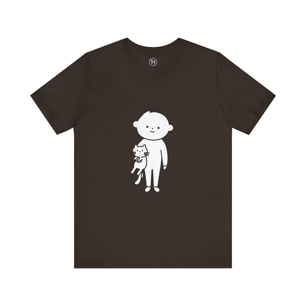 Cute Pet Lover Tee, Cat and Child Design, Gift for Animal Lovers, Casual Wear, Birthday Gift, Fun Graphic Tee