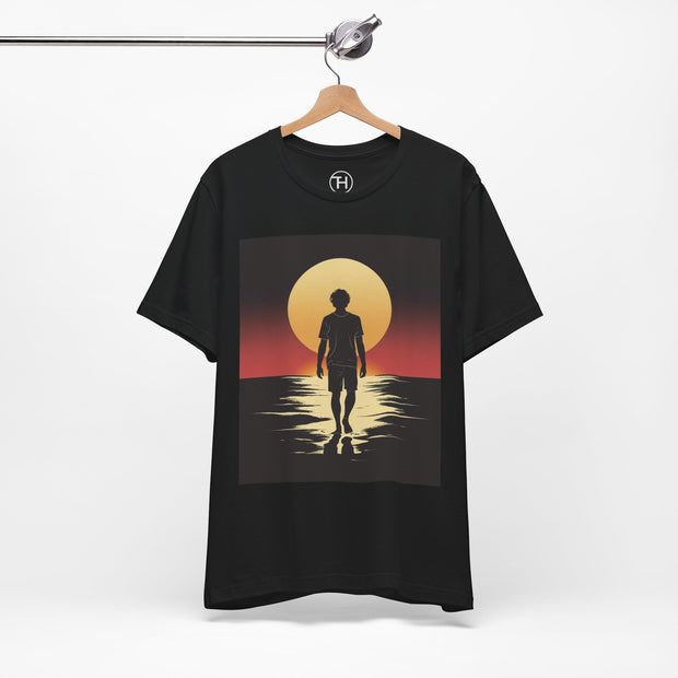 Sunset Walk Unisex Jersey Tee, Beachwear, Summer Outfit, Gift for Him, Casual Wear, Vacation Essentials