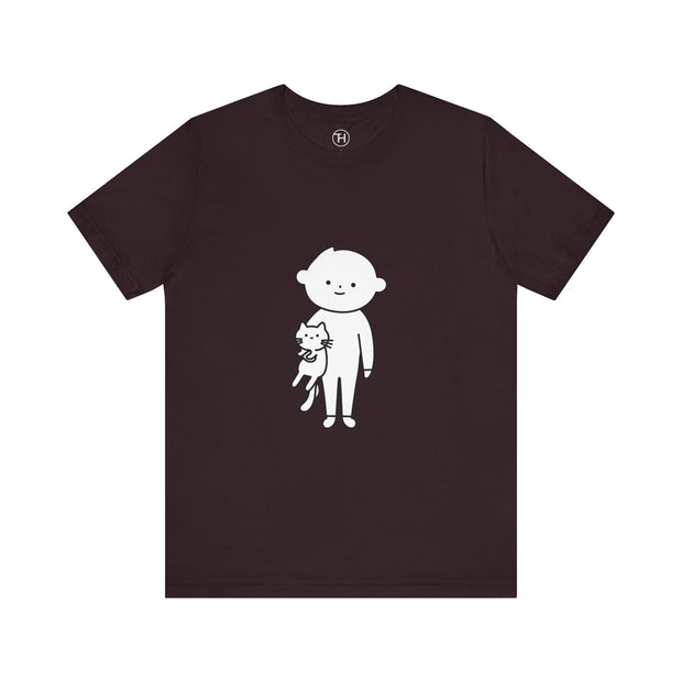 Cute Pet Lover Tee, Cat and Child Design, Gift for Animal Lovers, Casual Wear, Birthday Gift, Fun Graphic Tee