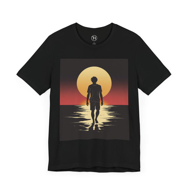 Sunset Walk Unisex Jersey Tee, Beachwear, Summer Outfit, Gift for Him, Casual Wear, Vacation Essentials