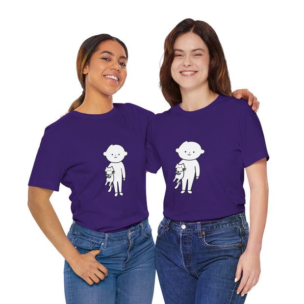 Cute Pet Lover Tee, Cat and Child Design, Gift for Animal Lovers, Casual Wear, Birthday Gift, Fun Graphic Tee