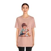 Cute Kid & Puppy Love T-Shirt featuring a boy and puppy design, perfect for dog lovers and cozy casual wear.