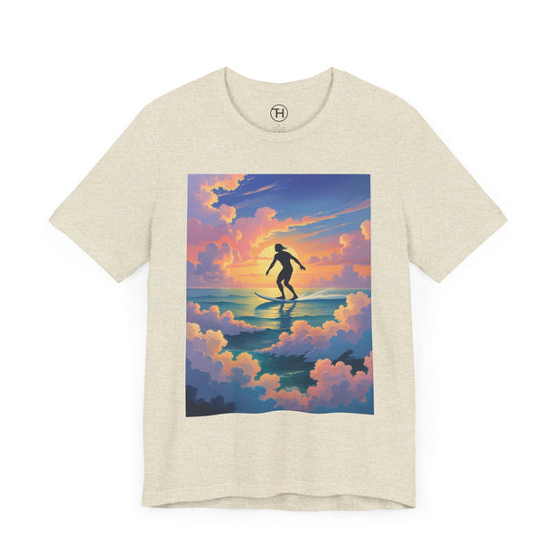 Surfing into the Sunset Tee, Surf Tee, Beach Vibes T-Shirt, Summer Apparel, Gift for Surfers, Adventure Wear