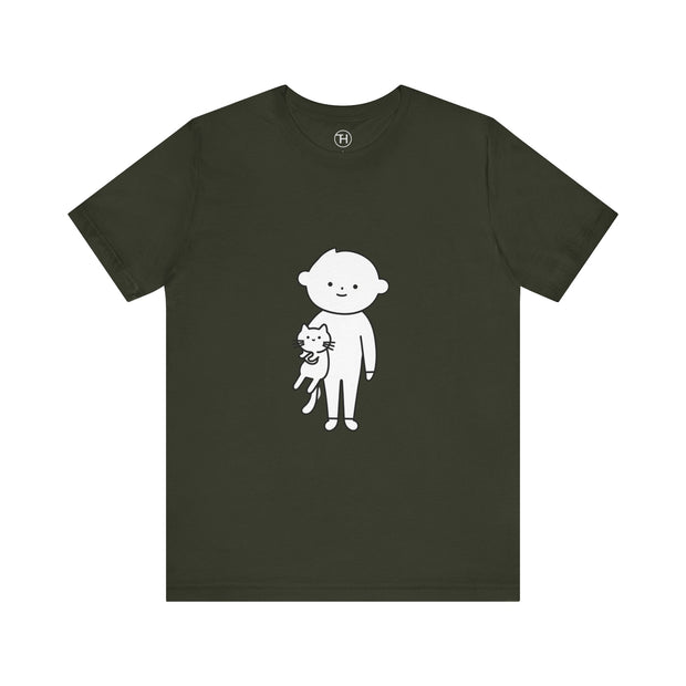 Cute Pet Lover Tee, Cat and Child Design, Gift for Animal Lovers, Casual Wear, Birthday Gift, Fun Graphic Tee
